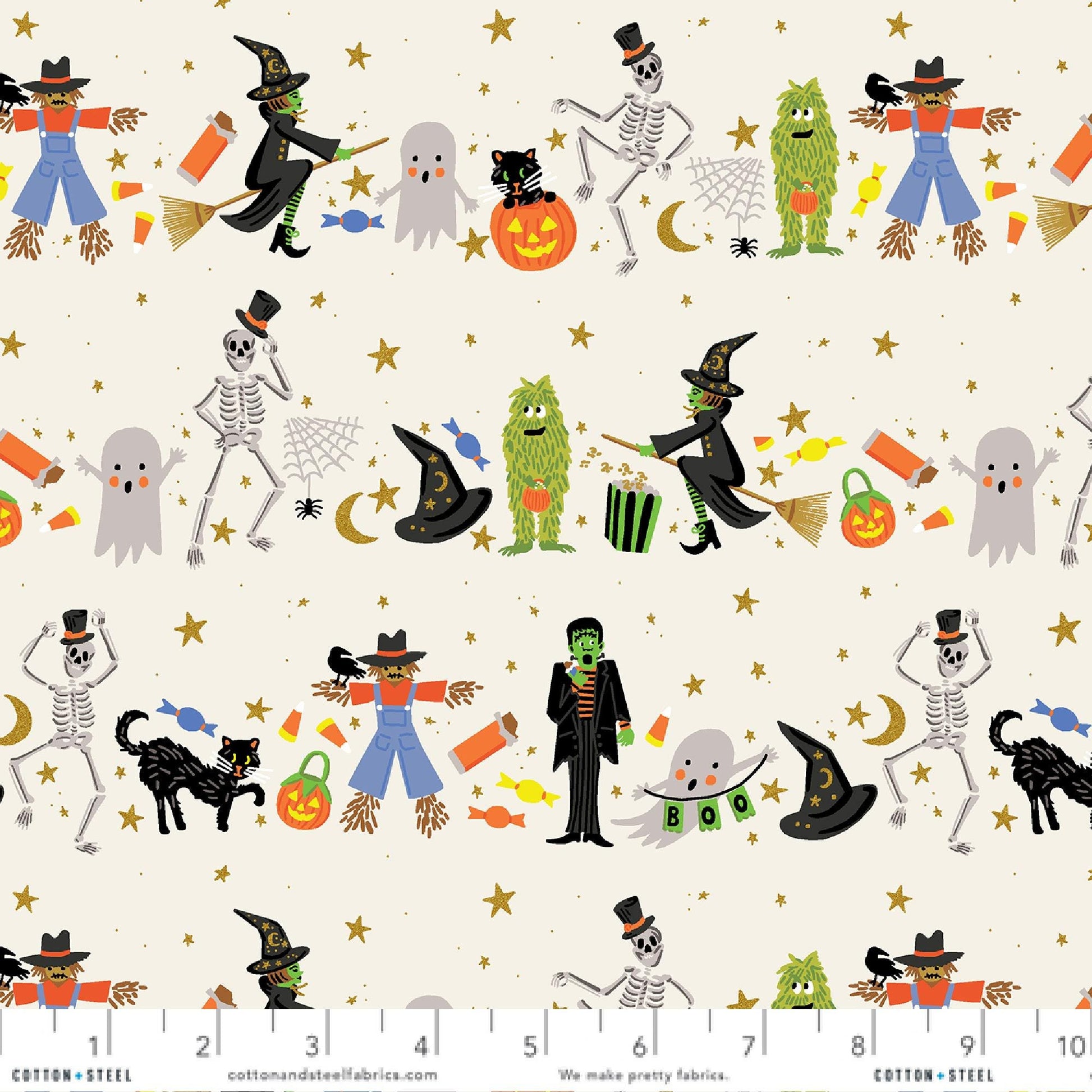 Halloween Parade Cream - Halloween GOLD METALLIC - Anna Bond Rifle Paper Co - Cotton + Steel fabric fetish