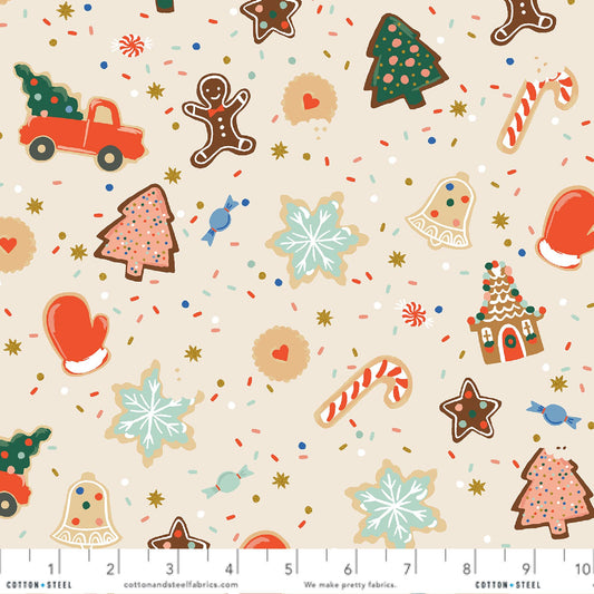 Christmas Cookies Cream METALLIC Holiday Classics III Anna Bond Rifle Paper Co Cotton + Steel Quilters Cotton Fabric Fetish