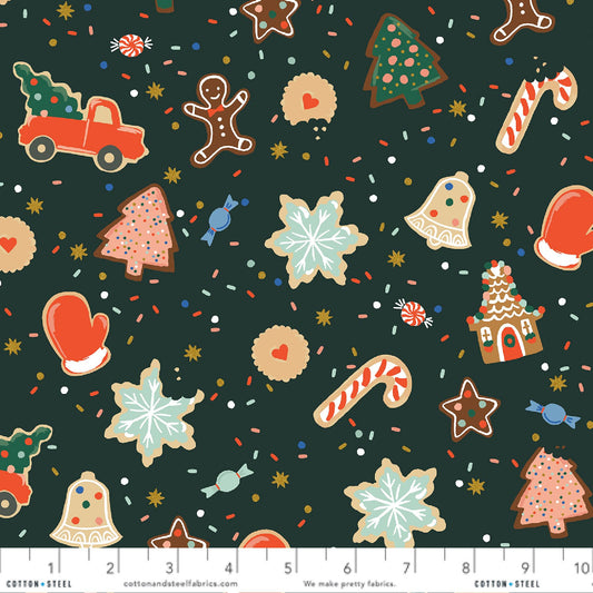 Christmas Cookies Evergreen METALLIC Holiday Classics III Anna Bond Rifle Paper Co Cotton + Steel Quilters Cotton Fabric Fetish