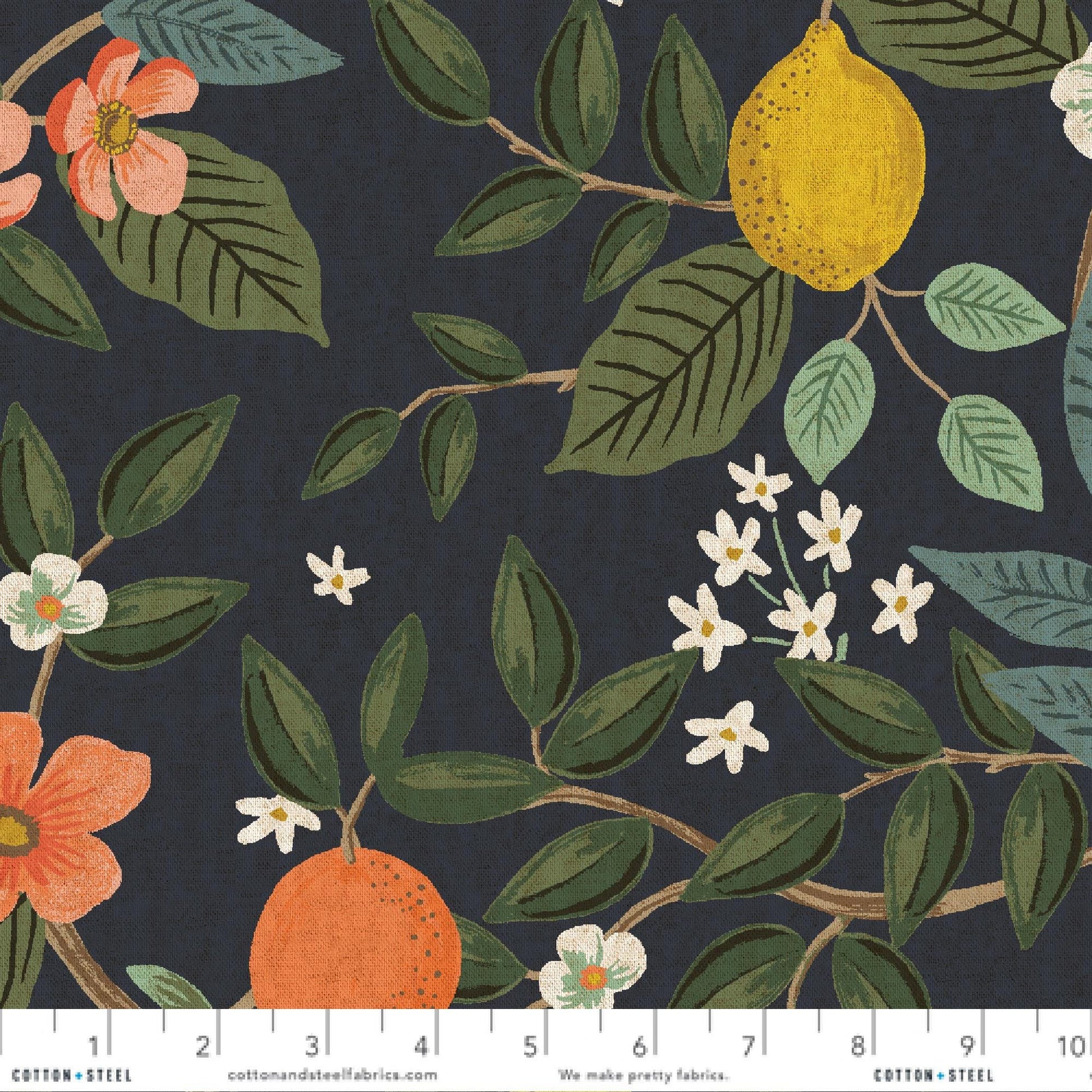 Citrus Grove Navy Unbleached Cotton/Linen CANVAS Bramble Anna Bond Rifle Paper Co Cotton + Steel Fabric Fetish