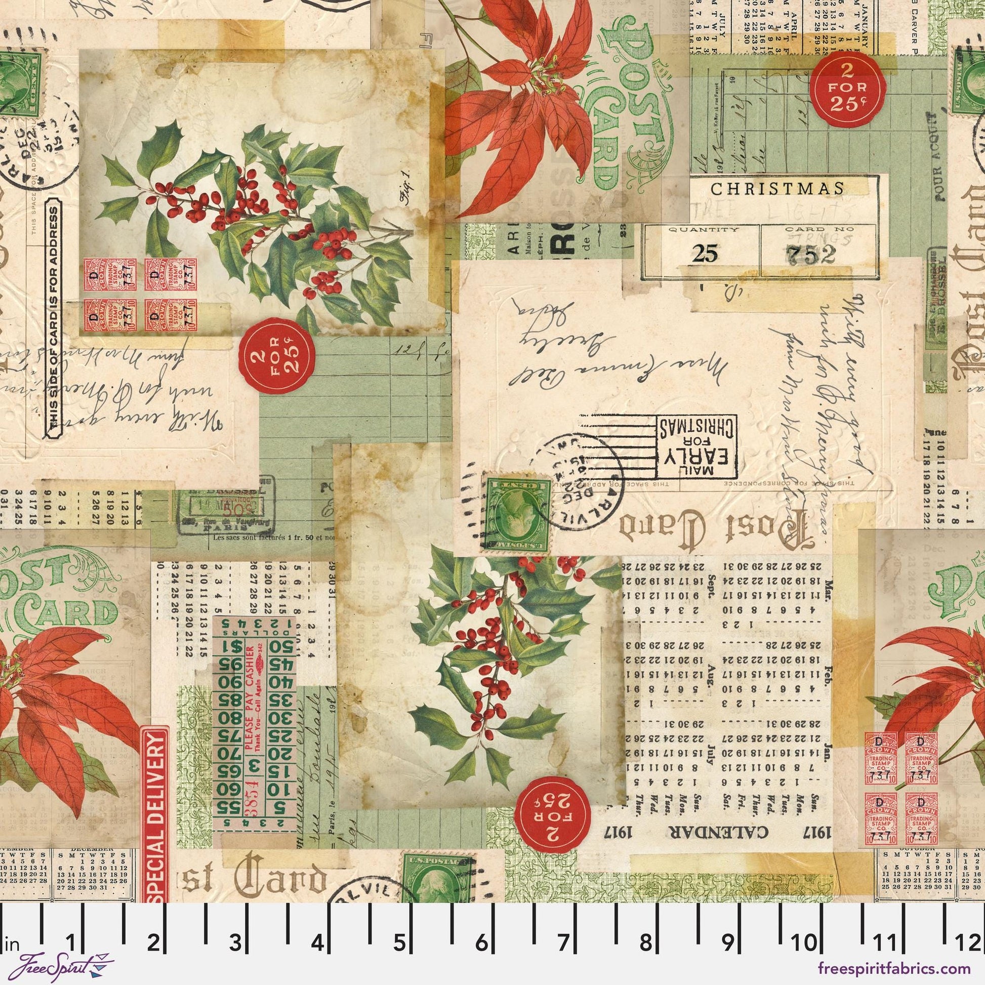 Postcard Collage Multi Holidays Past Tim Holtz 100% Quilters Cotton Fabric Fetish