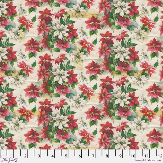 Poinsettia Print Multi Holidays Past Tim Holtz 100% Quilters Cotton Fabric Fetish