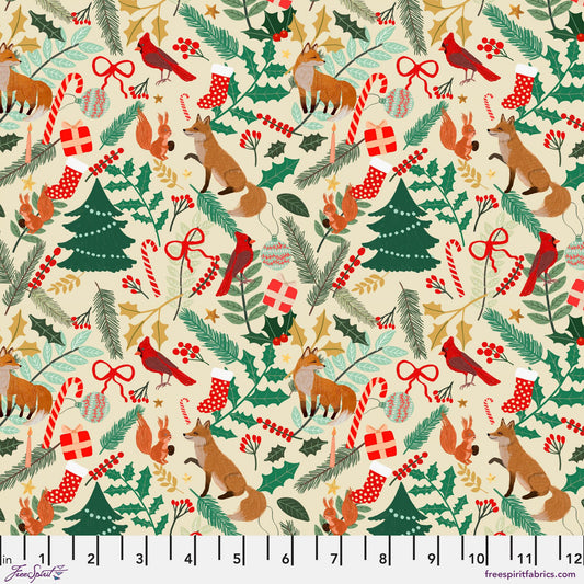 Forest Evening Cream Christmas Spirit Mia Charro Freespirit Fabrics 100% Quilters Cotton Fabric Fetish