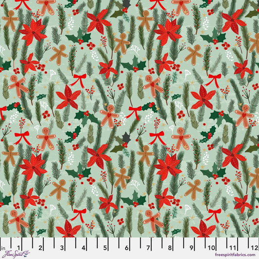 Ginger Heart Sage Christmas Spirit Mia Charro Freespirit Fabrics 100% Quilters Cotton Fabric Fetish