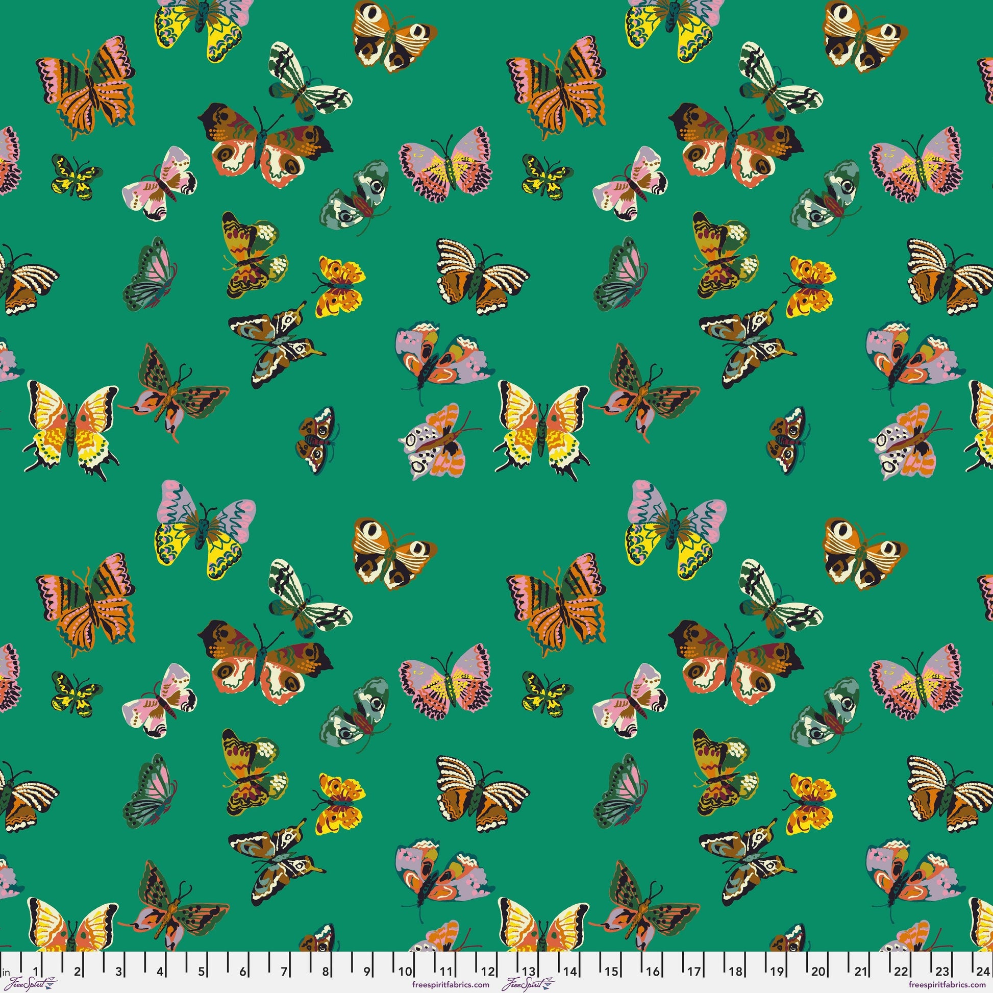 Papillons Green A Spring in Paris Nathalie Lete Anna Maria Horner Conservatory Freespirit Fabric 100% Quilters Cotton PWNL41 GREEN Fabric Fetish