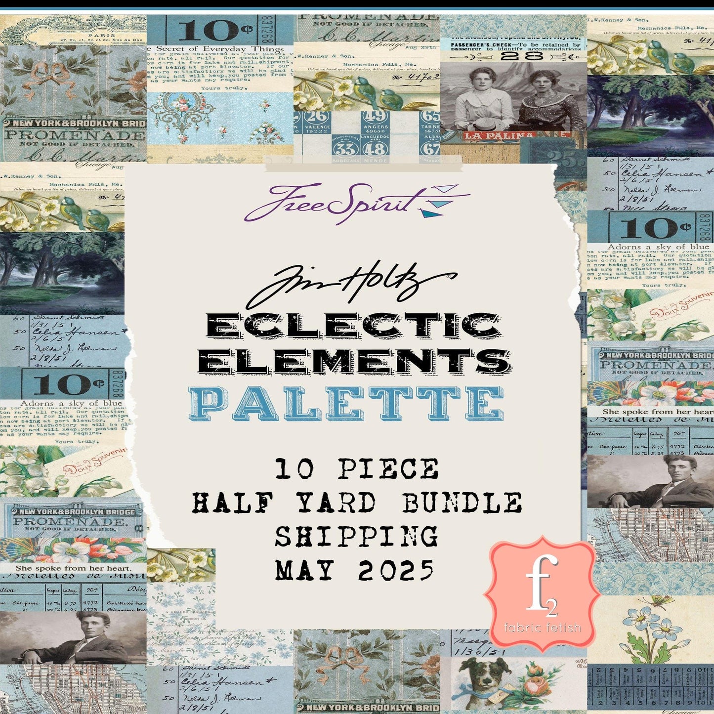 May- Palette Blue -  10pc Fat Quarter or Half Yard Bundles- Eclectic Elements - Tim Holtz - FreeSpirit Fabrics