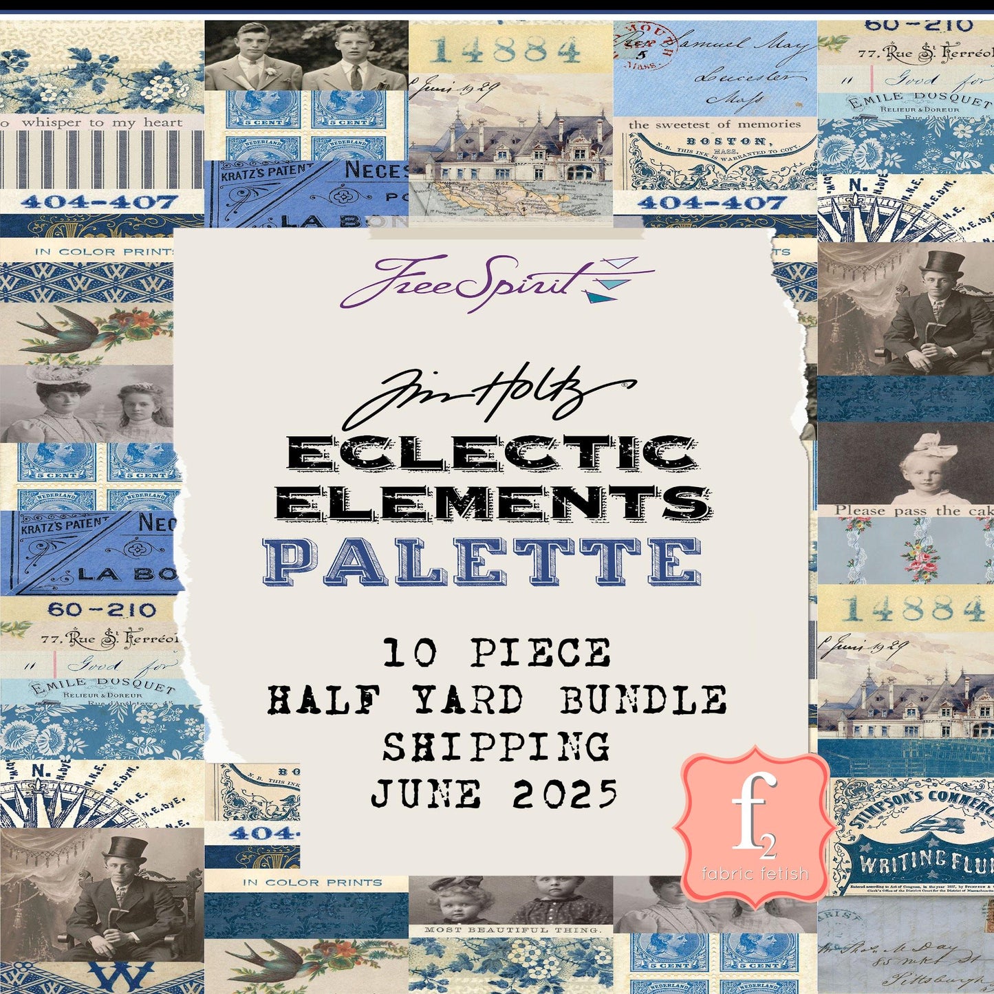 June - Palette Indigo -  10pc Fat Quarter or Half Yard Bundles- Eclectic Elements - Tim Holtz - FreeSpirit Fabrics