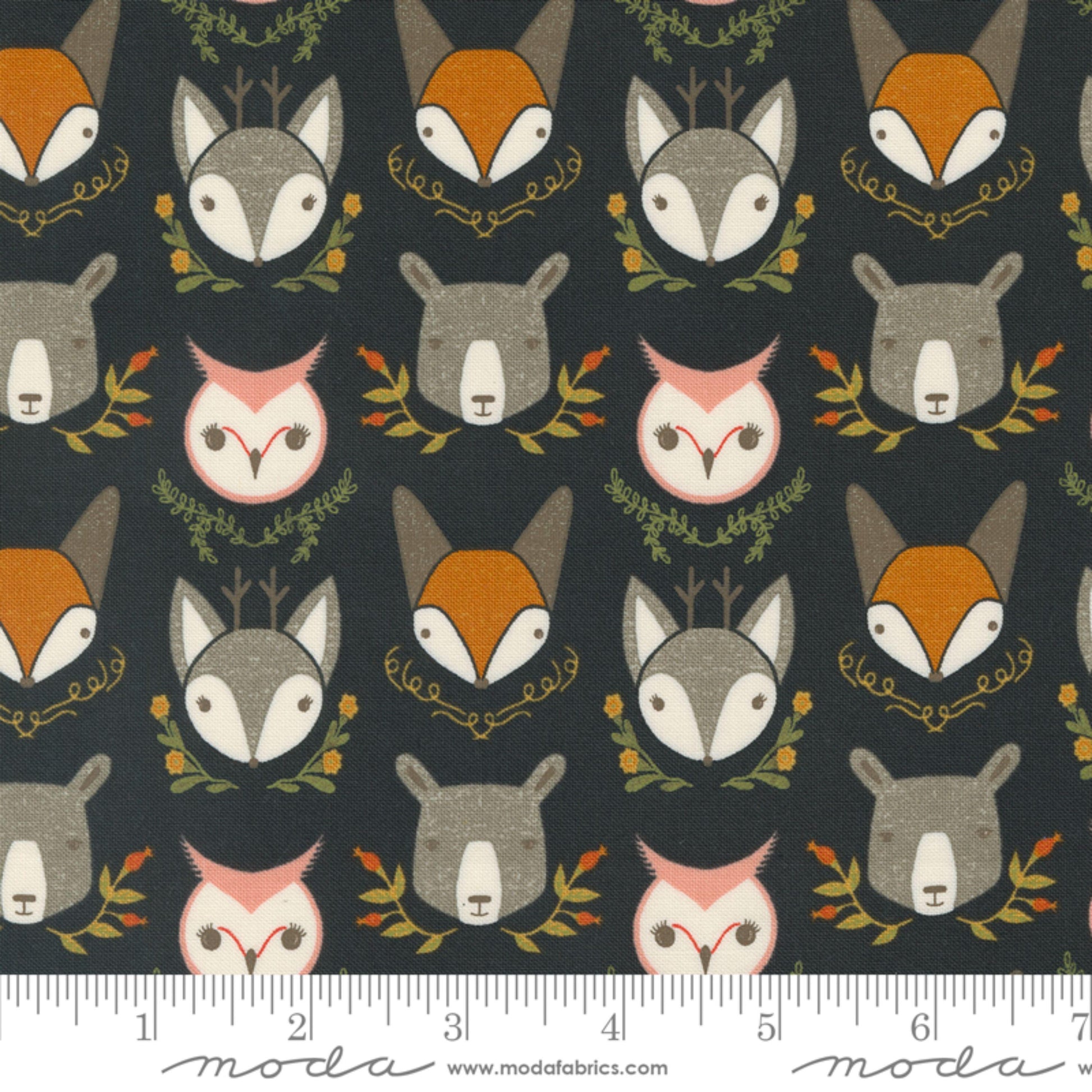 Bobble Heads Midnight Woodland Wonder Gingiber Moda 100% Quilters Cotton Fabric Fetish