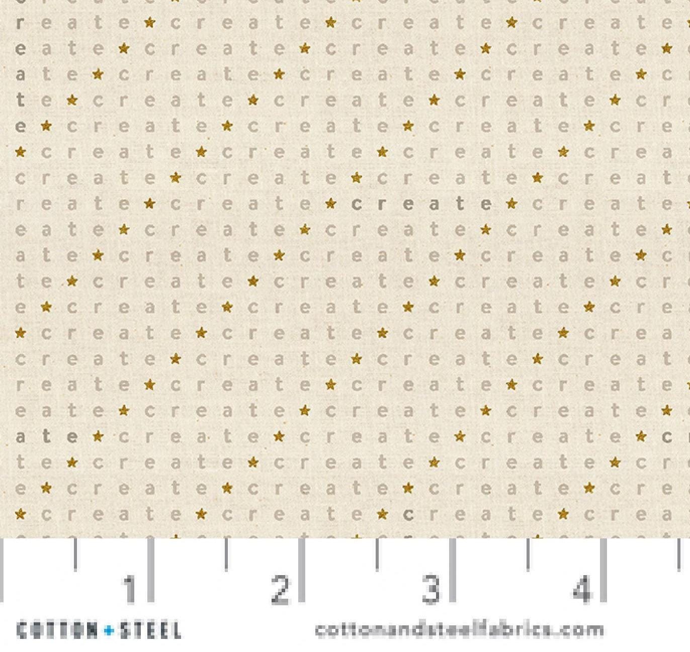 Create Overcast Unbleached METALLIC Gold Wordplay Cotton + Steel Basics Fabric Fetish