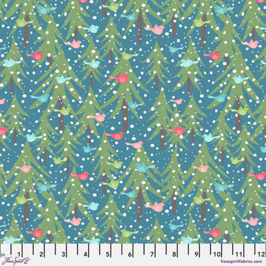 Forest Teal FLANNEL - Snowy Weather - Pen2Paper - Freespirit Fabric