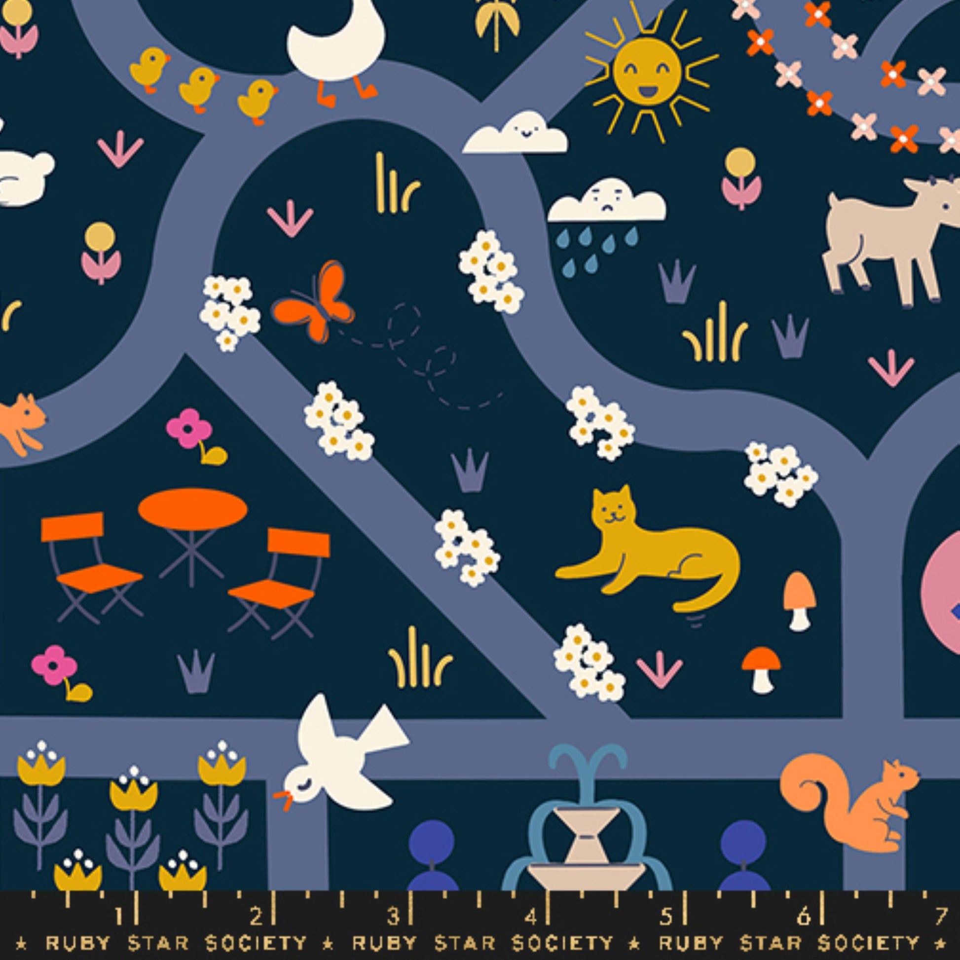 Garden Map Teal Navy Woodland Park Rashida Coleman Hale Ruby Star Society Fabric Moda Fabric Fetish