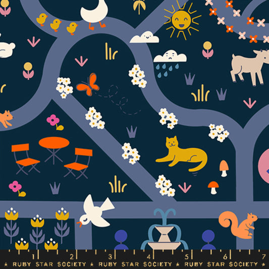 Garden Map Teal Navy Woodland Park Rashida Coleman Hale Ruby Star Society Fabric Moda Fabric Fetish