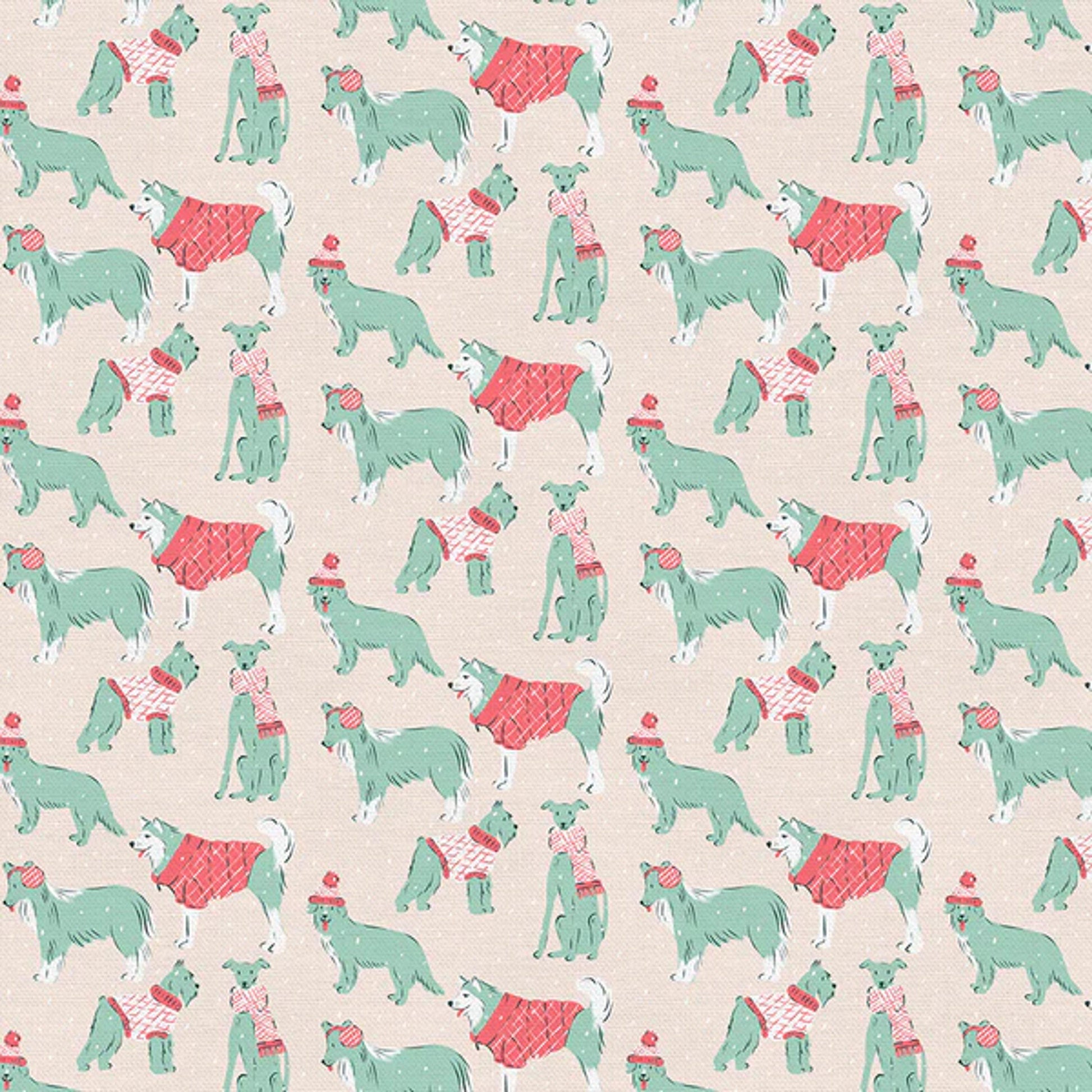 Snowy Dogs Cream Mistletoe Mutts Krissy Mast Paintbrush Studio Fabric Fetish