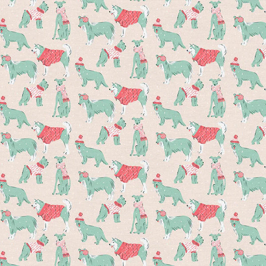 Snowy Dogs Cream Mistletoe Mutts Krissy Mast Paintbrush Studio Fabric Fetish