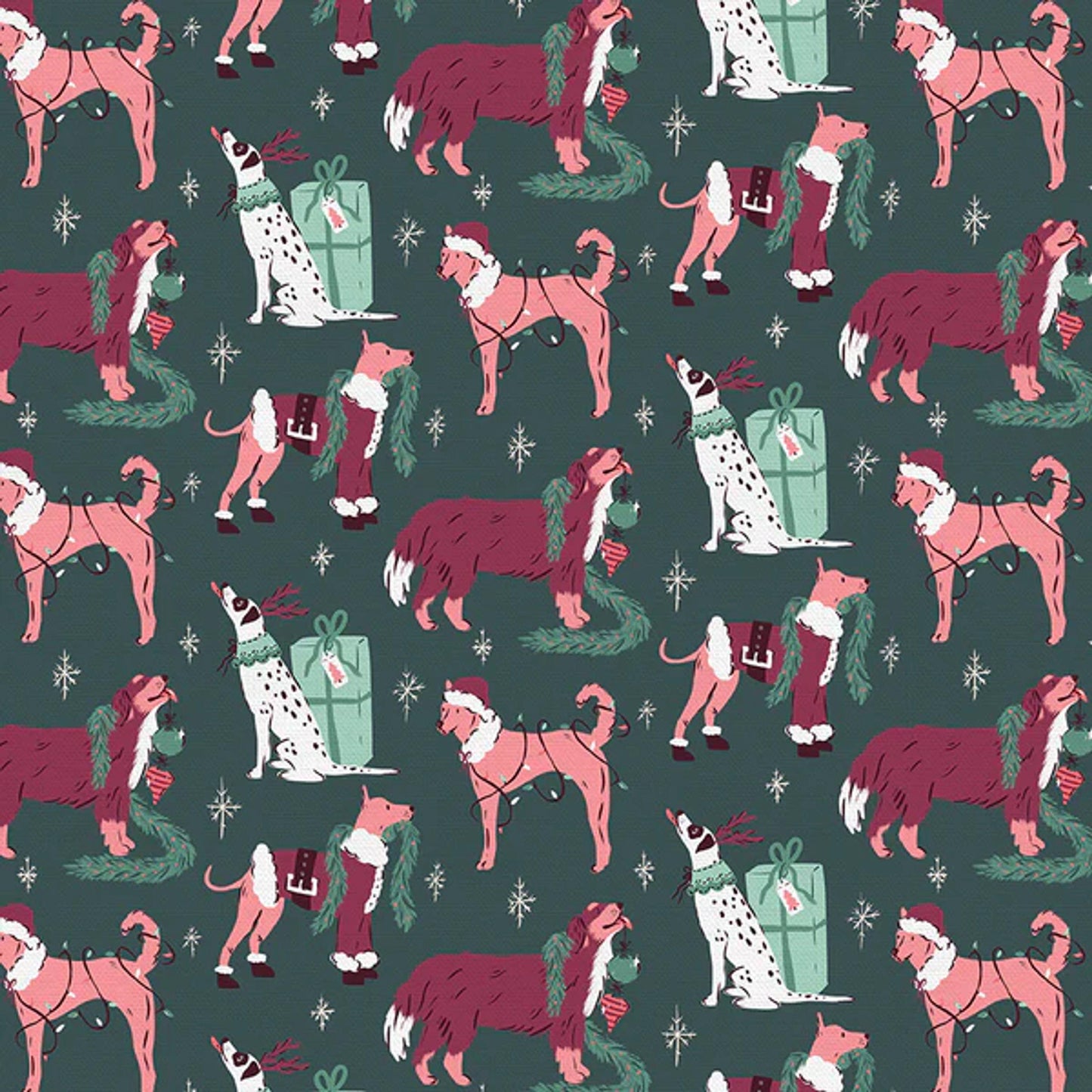 Christmas Canine Dark Green Mistletoe Mutts Krissy Mast Paintbrush Studio Fabric Fabric Fetish