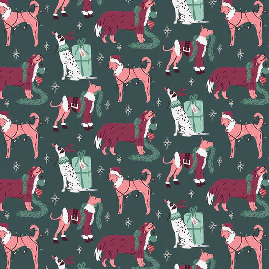 Christmas Canine Dark Green Mistletoe Mutts Krissy Mast Paintbrush Studio Fabric Fabric Fetish