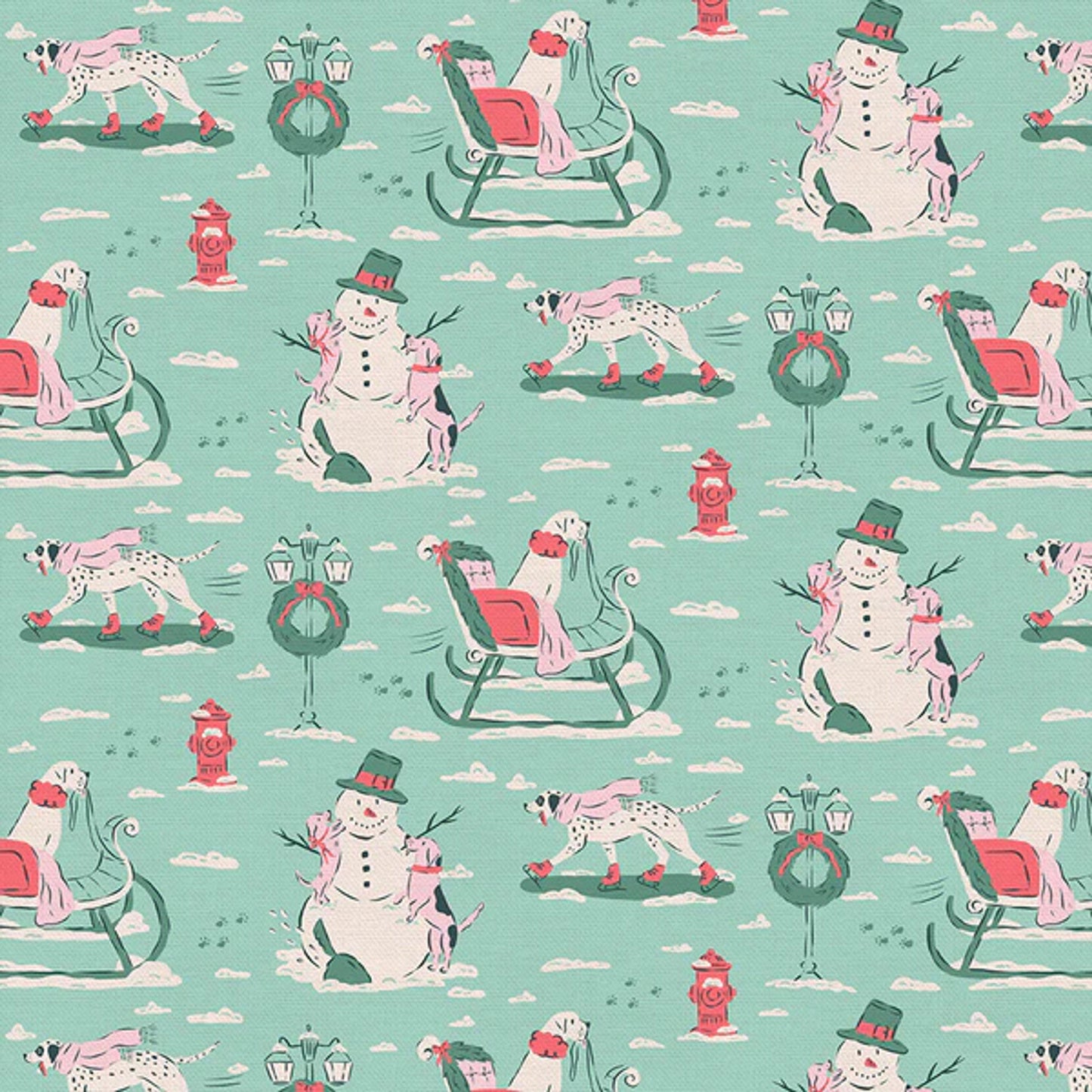 Winter Village Light Green Mistletoe Mutts Krissy Mast Paintbrush Studio Fabric Fetish