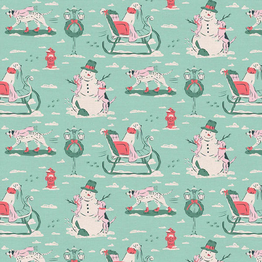 Winter Village Light Green Mistletoe Mutts Krissy Mast Paintbrush Studio Fabric Fetish