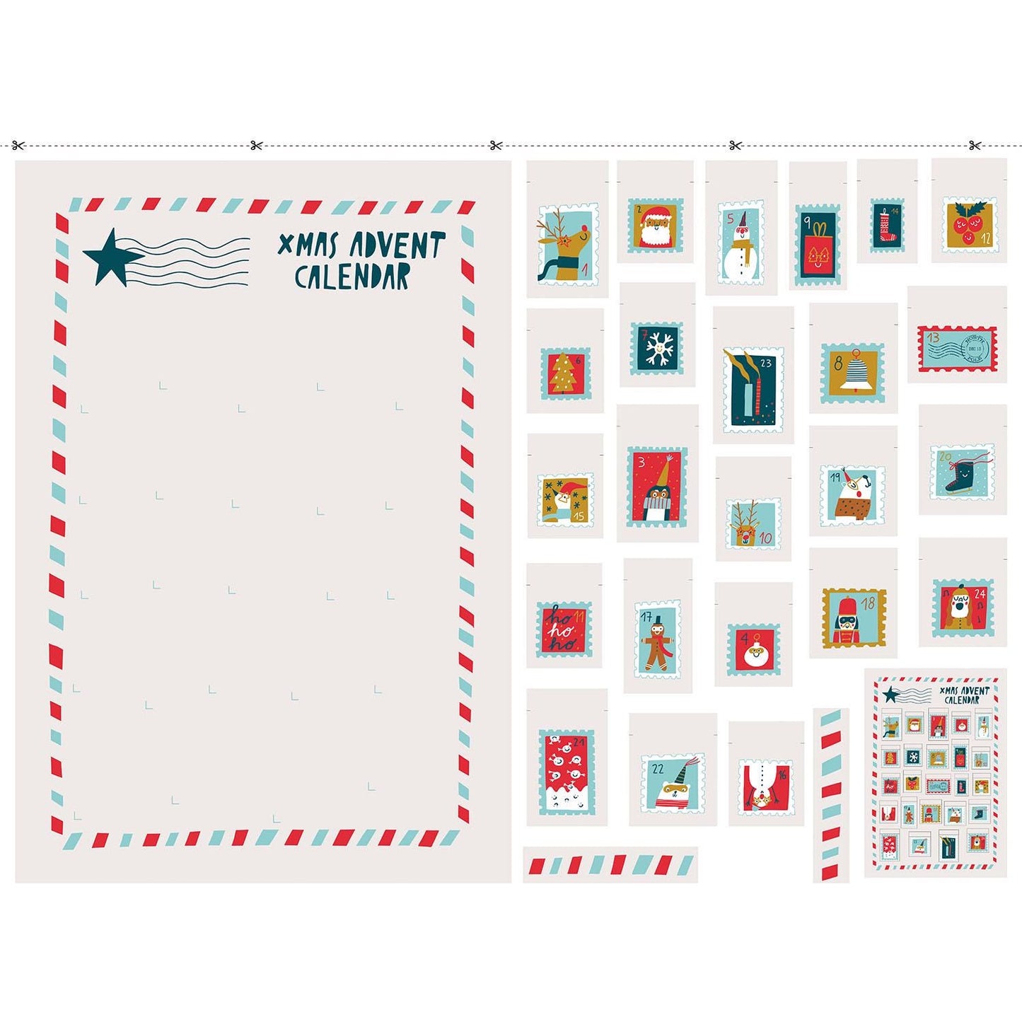 Christmas Stamp Advent Calendar Panel - Katia Canvas - Figo Fabrics
