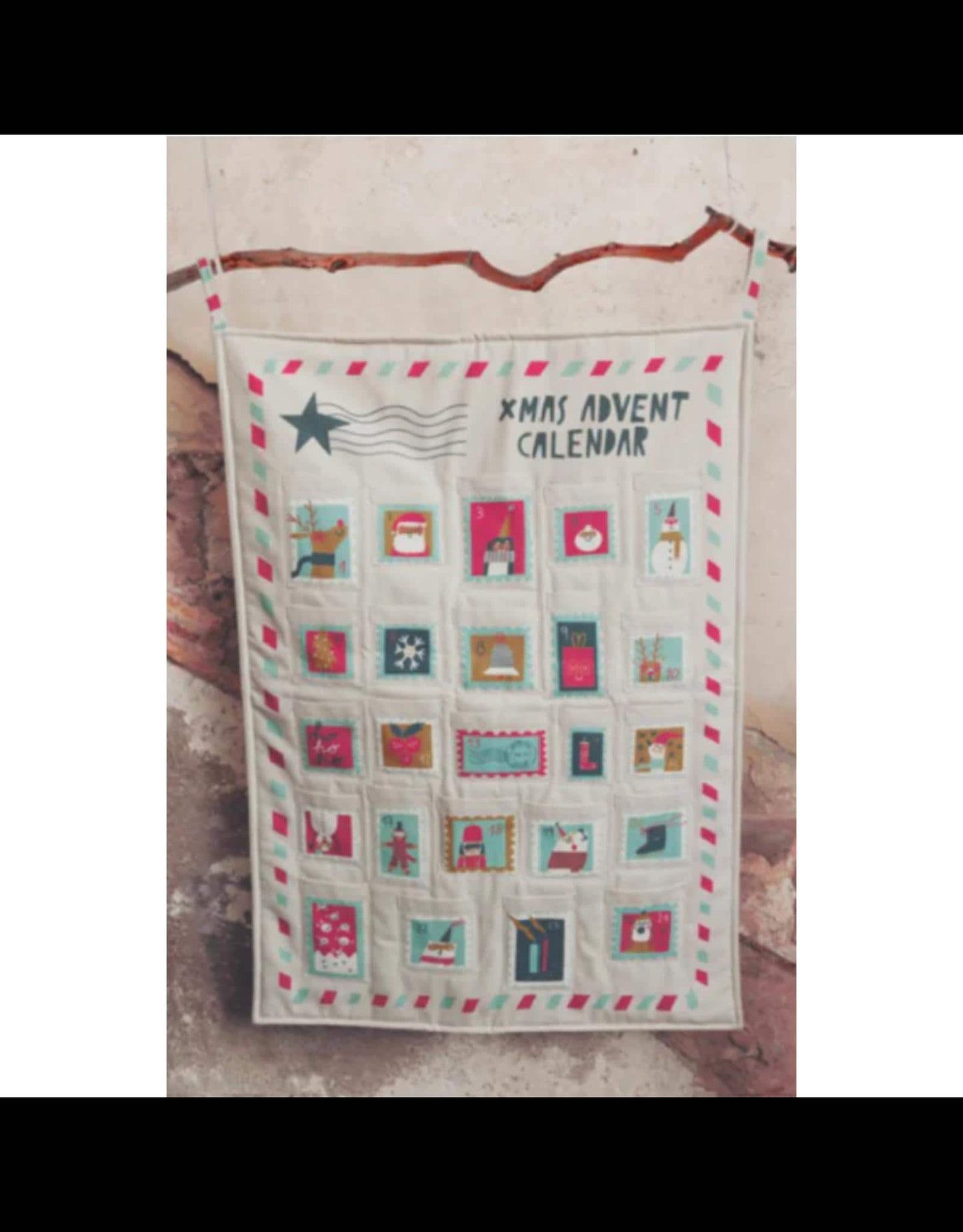 Christmas Stamp Advent Calendar Panel - Katia Canvas - Figo Fabrics