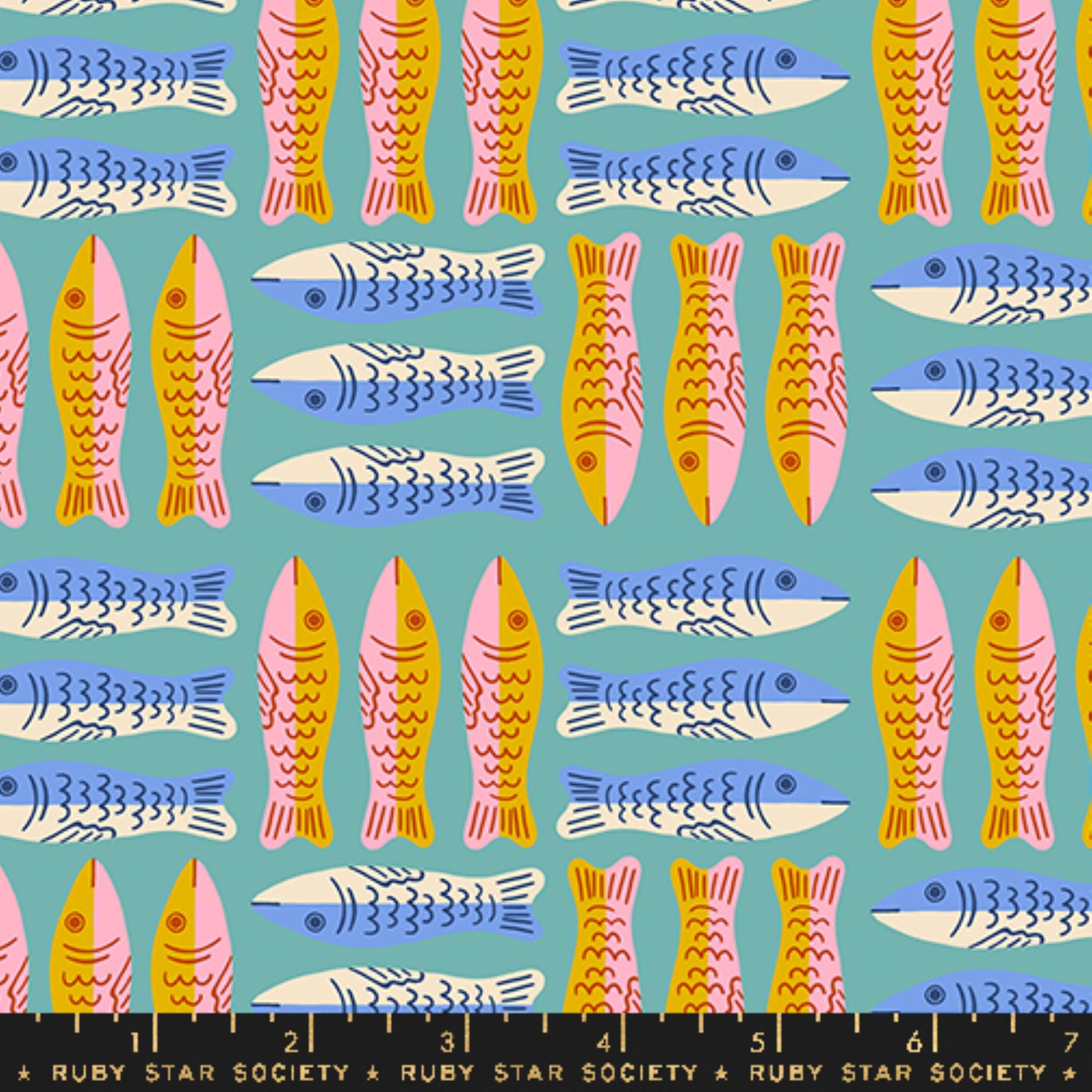 Sardines Turquoise Ooh Lucky Lucky Alexia Abegg Ruby Star Society Fabric Moda Fabric Fetish