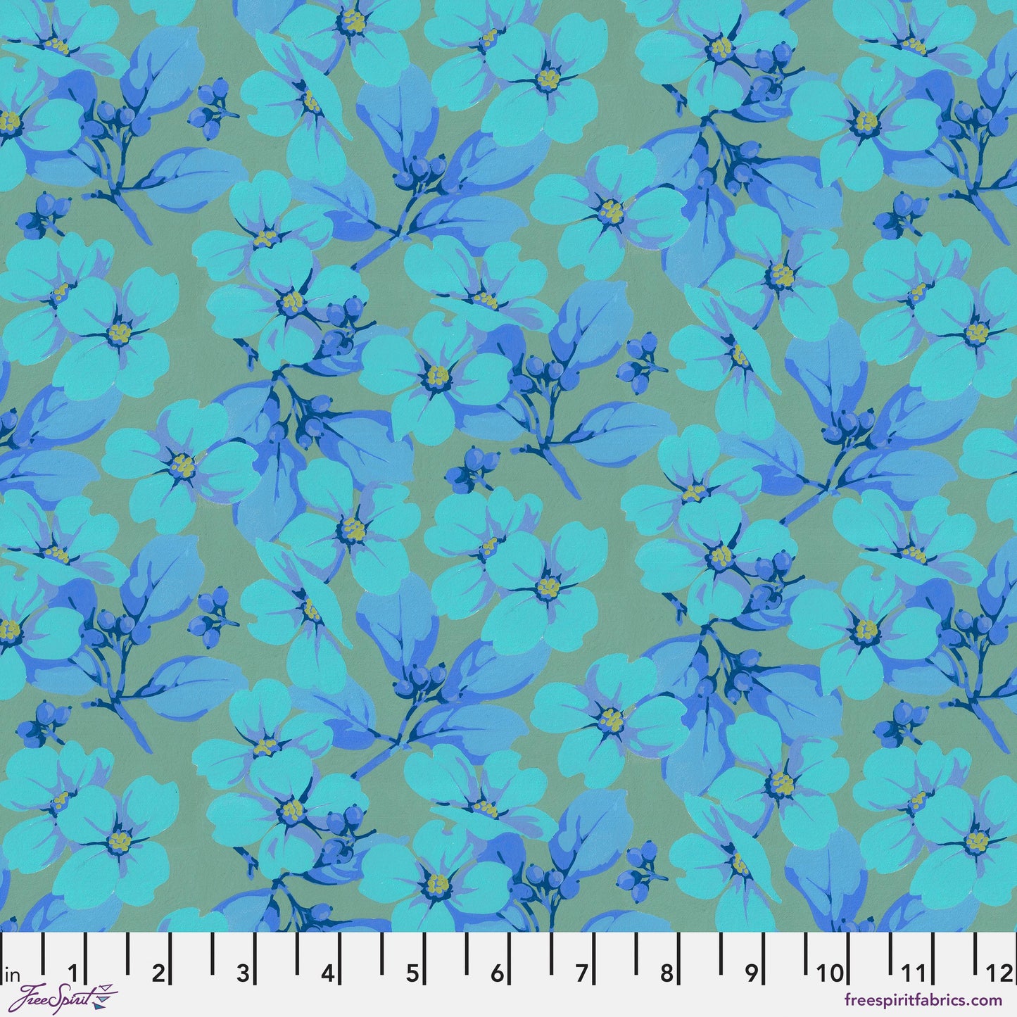 Dogwood Aqua Nation of Flowers Martha Negley Freespirit Fabric Fabric Fetish