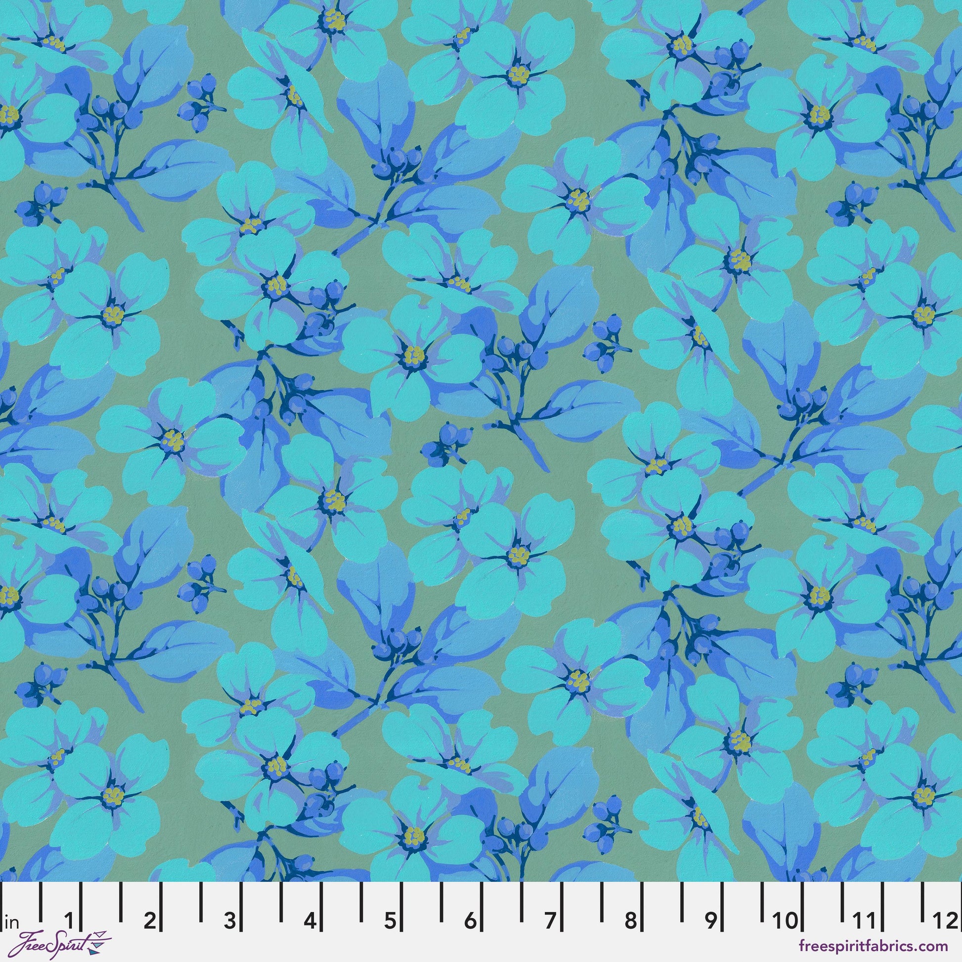 Dogwood Aqua Nation of Flowers Martha Negley Freespirit Fabric Fabric Fetish