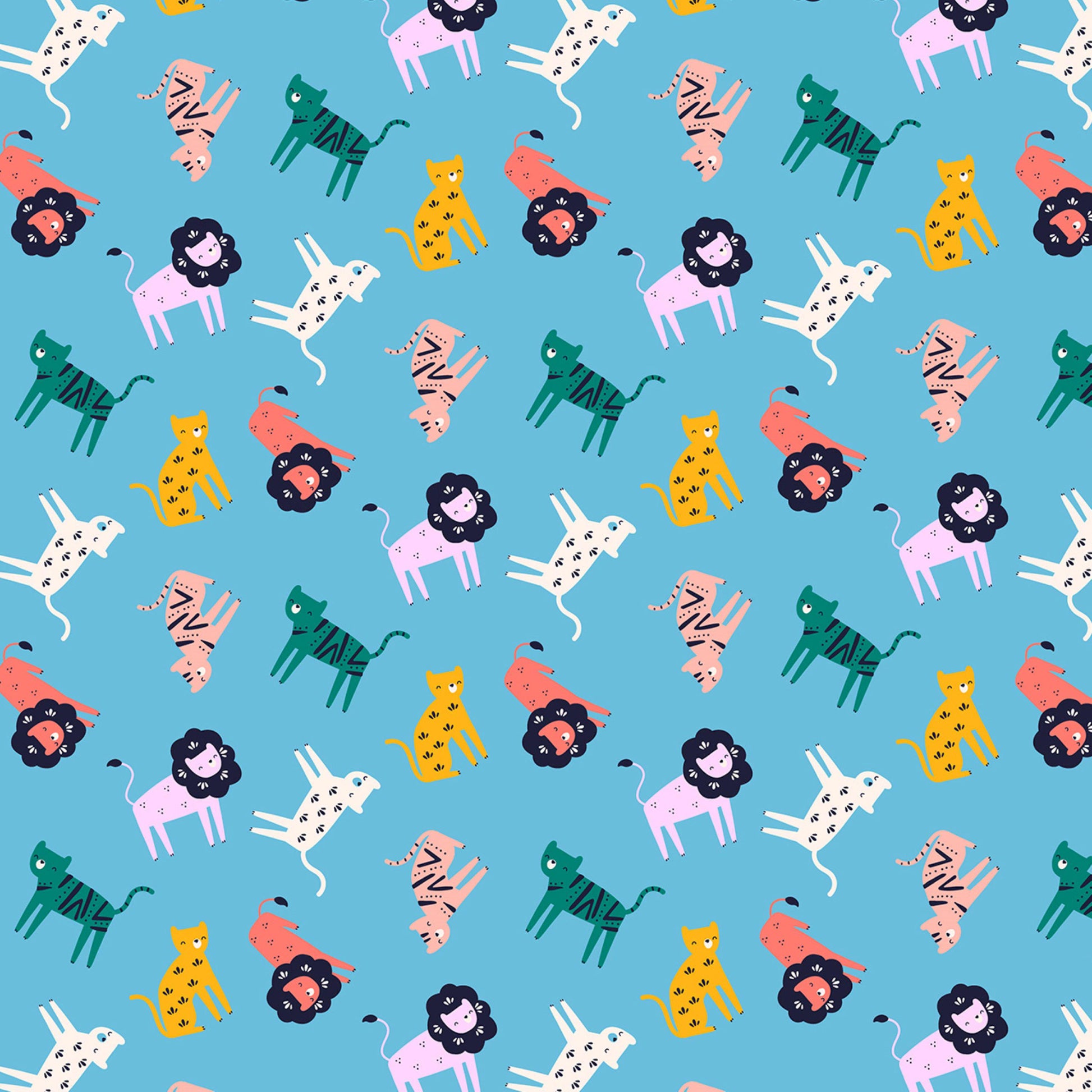 Tossed Wild Cats Turquoise Indian Summer Nina Ghataora Dashwood Studio Fabric Fetish