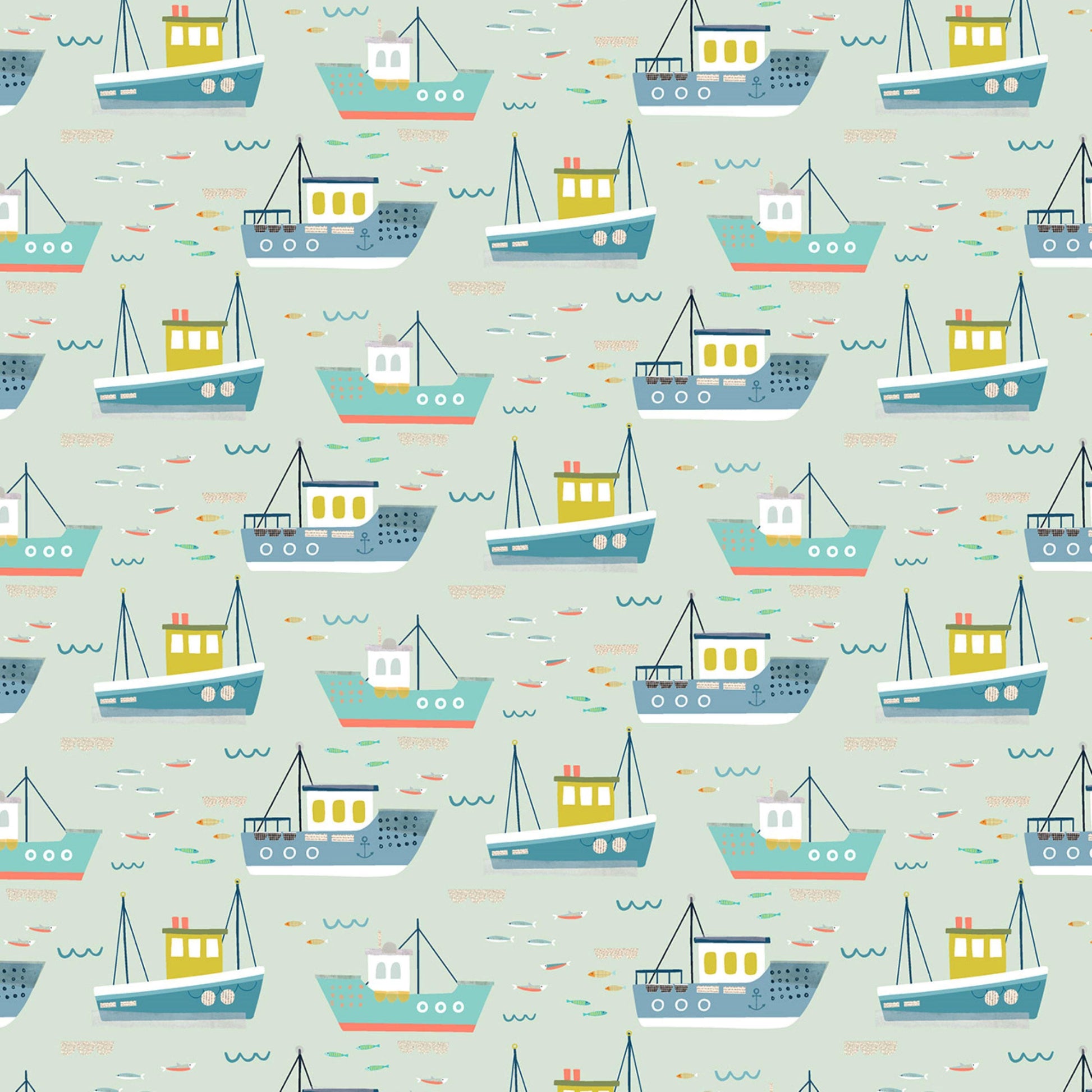 Fishing Boats Coast Sally Payne Dashwood Studio Fabric Fetish