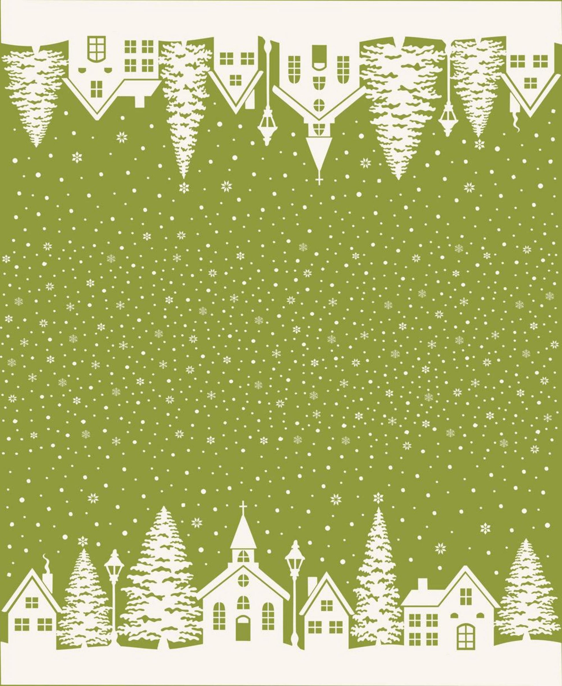 Christmas Village Double Border PANEL (36"x 44") Pine Buon Natale Fig Tree Co Moda Fabric Fetish