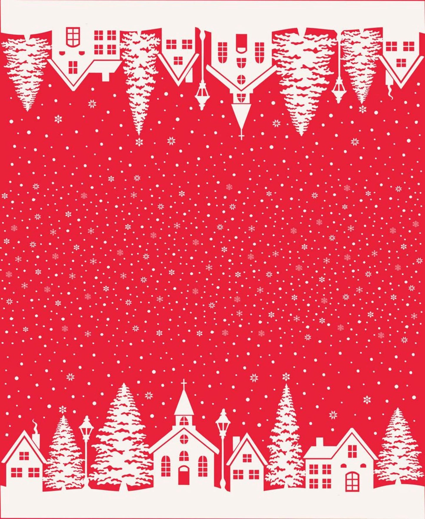 Christmas Village Double Border PANEL (36"x 44") Pomegranate Buon Natale Fig Tree Co Moda Fabric Fetish