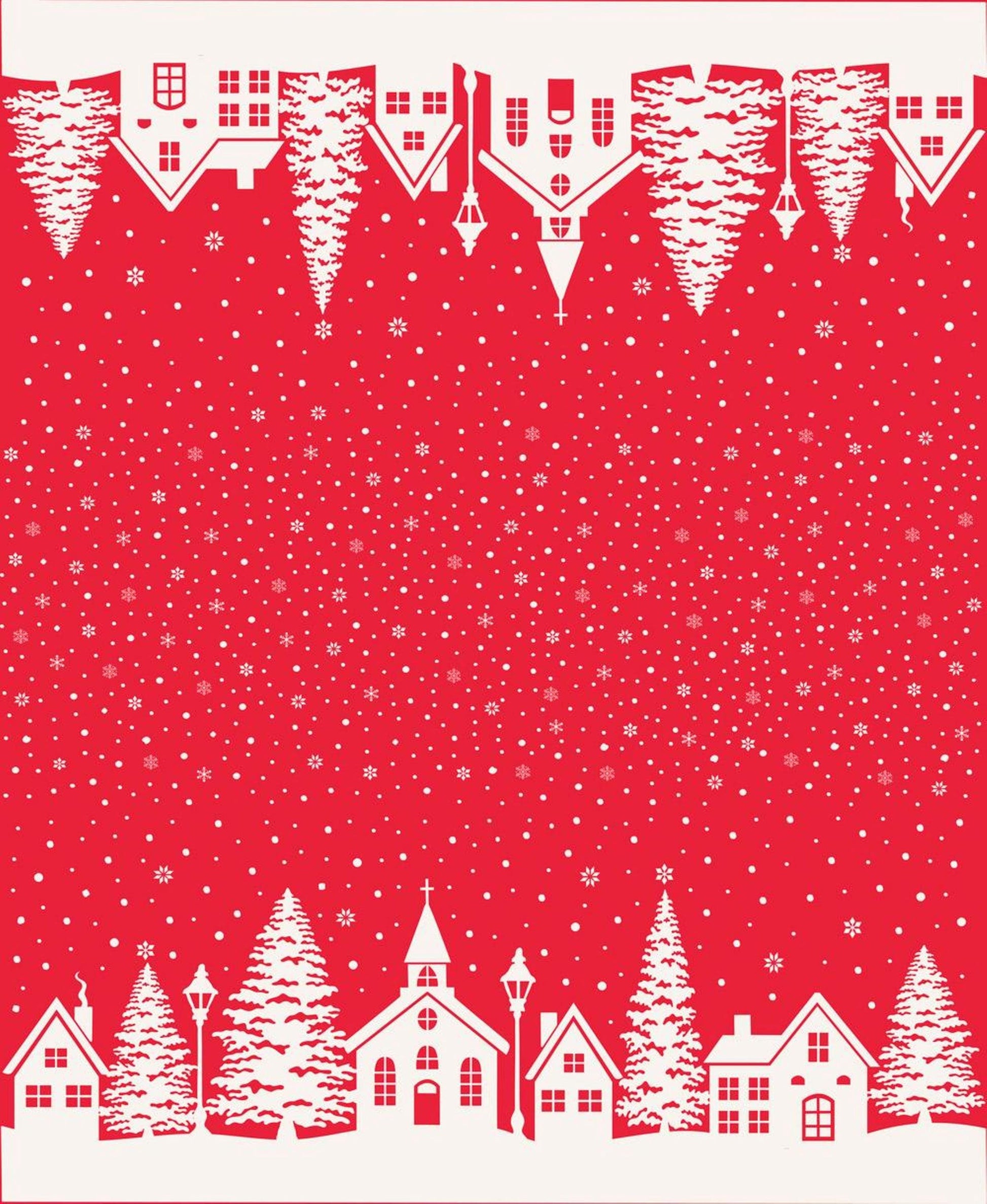 Christmas Village Double Border PANEL (36"x 44") Pomegranate Buon Natale Fig Tree Co Moda Fabric Fetish