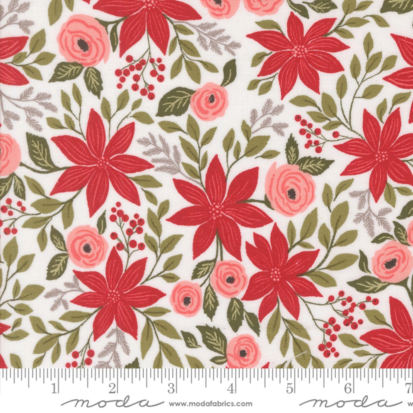 Poinsettia Snow Berry and Pine Lella Boutique Moda Fabric Fetish