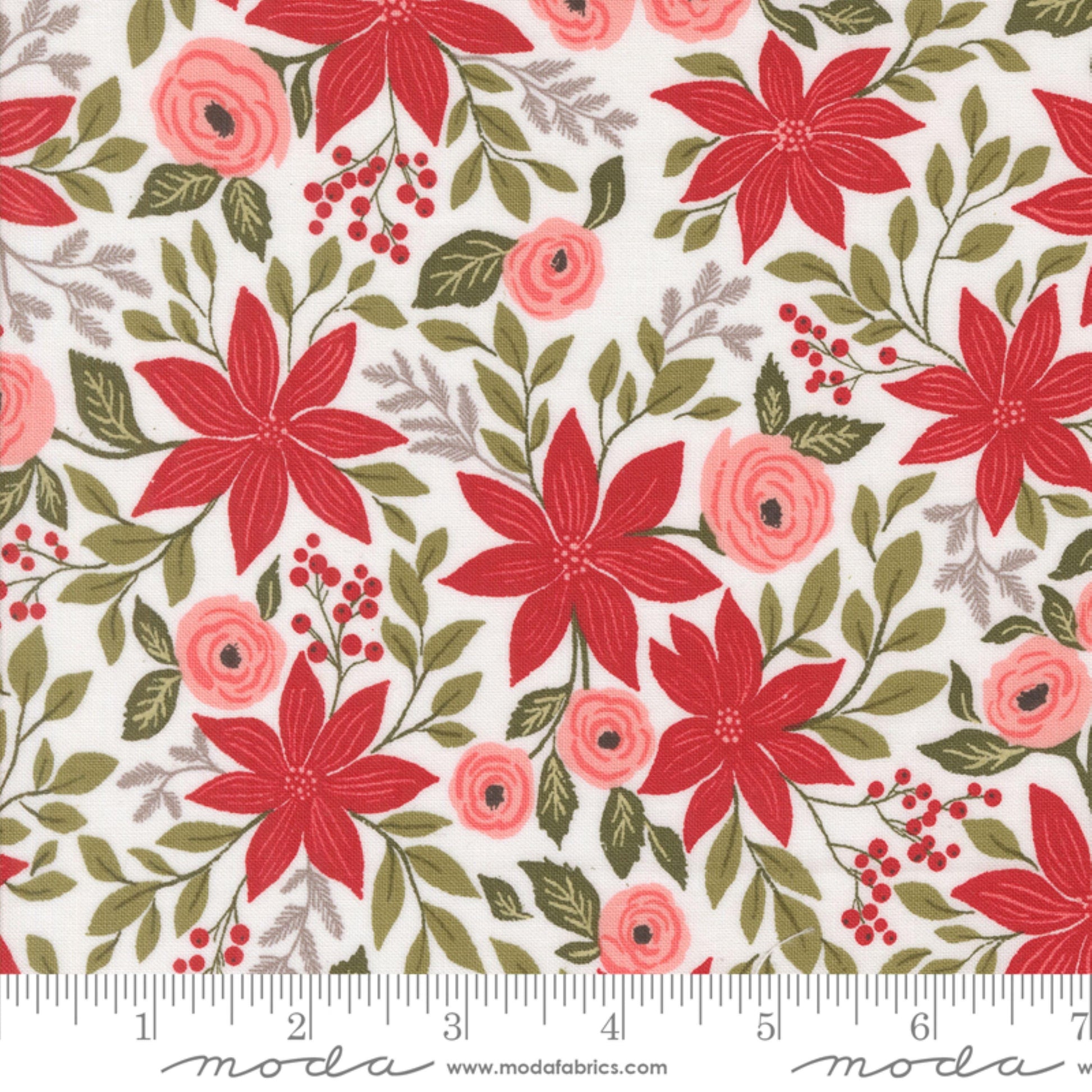 Poinsettia Snow Berry and Pine Lella Boutique Moda Fabric Fetish