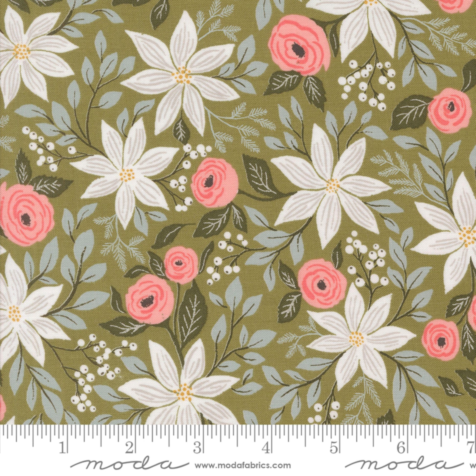 Poinsettia Sage Berry and Pine Lella Boutique Moda Fabric Fetish
