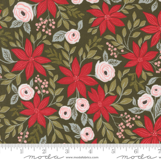 Poinsettia Wintergreen Berry and Pine Lella Boutique Moda Fabric Fetish
