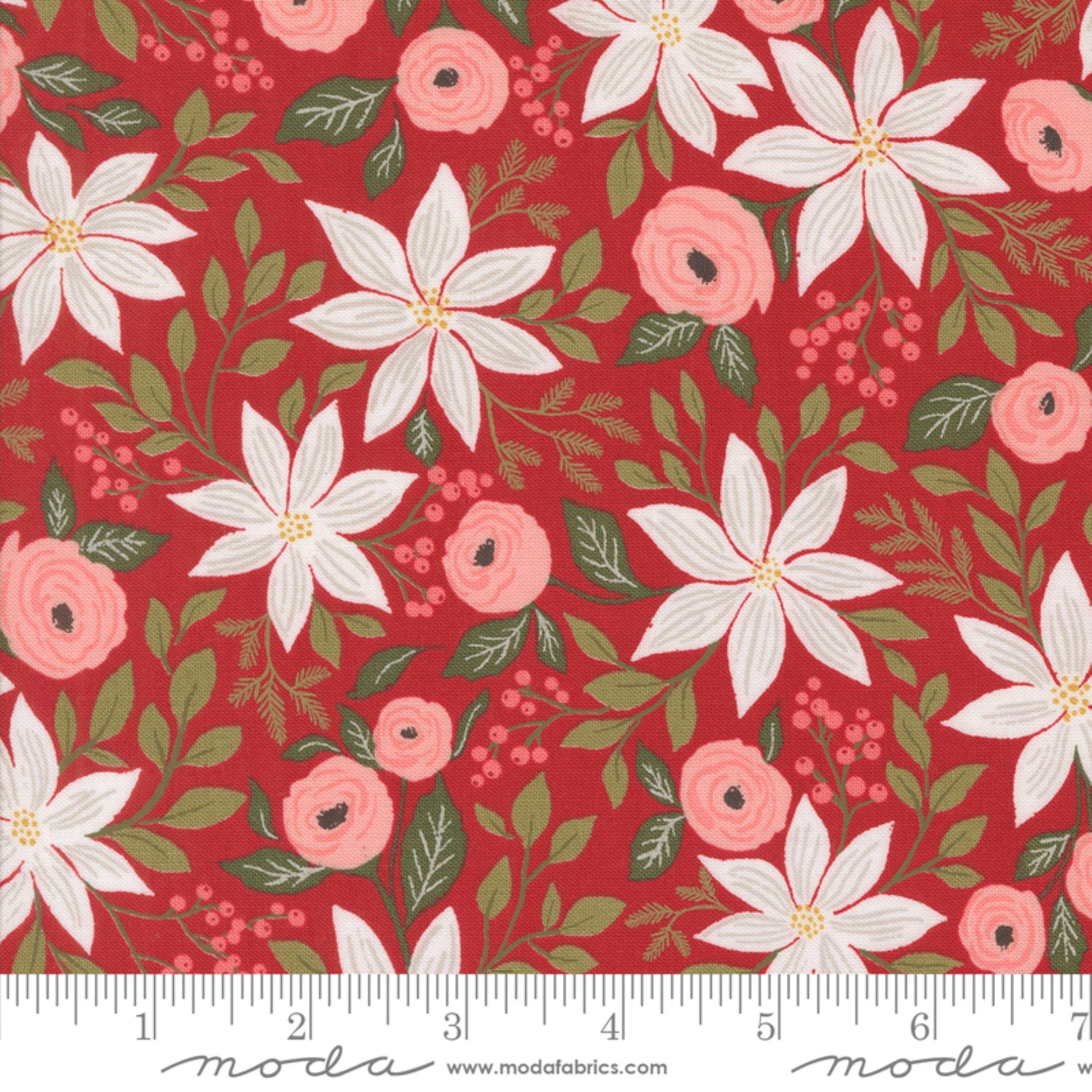 Poinsettia Canberry Berry and Pine Lella Boutique Moda Fabric Fetish