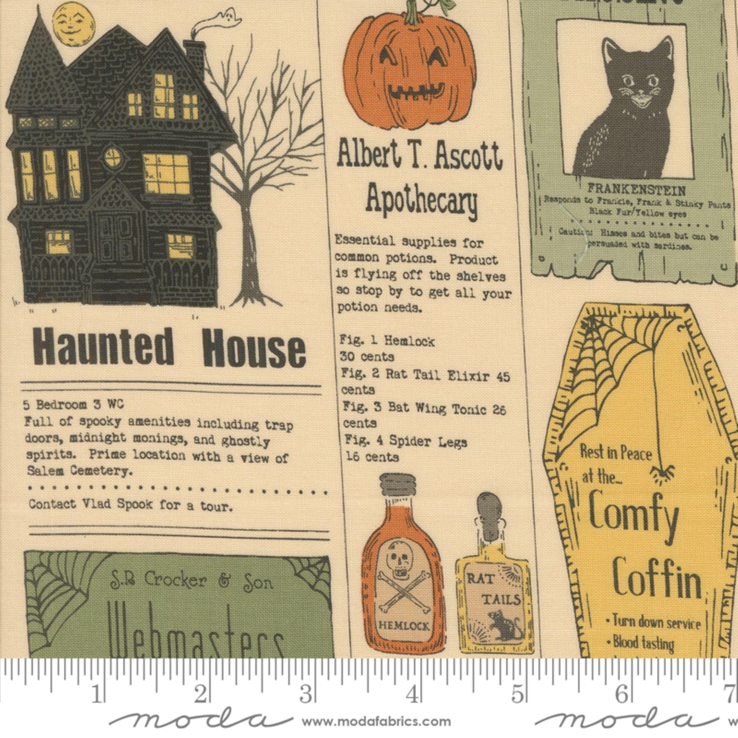 Vintage Newspaper Bone Home Sweet Haunt Stacy Iest Hsu Moda Fabric Fetish