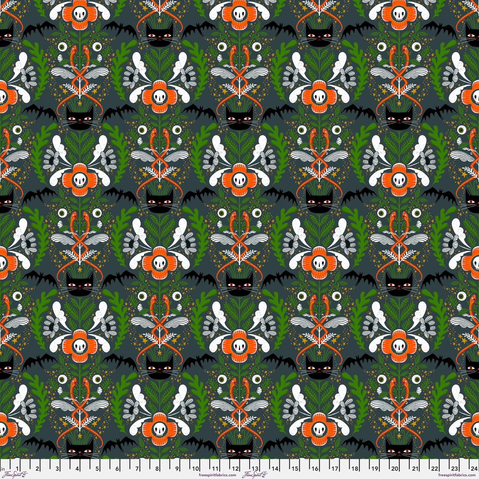 Cat Tower Gray Witchy Ways Cori Dantini Freespirit Fabrics Fabric Fetish