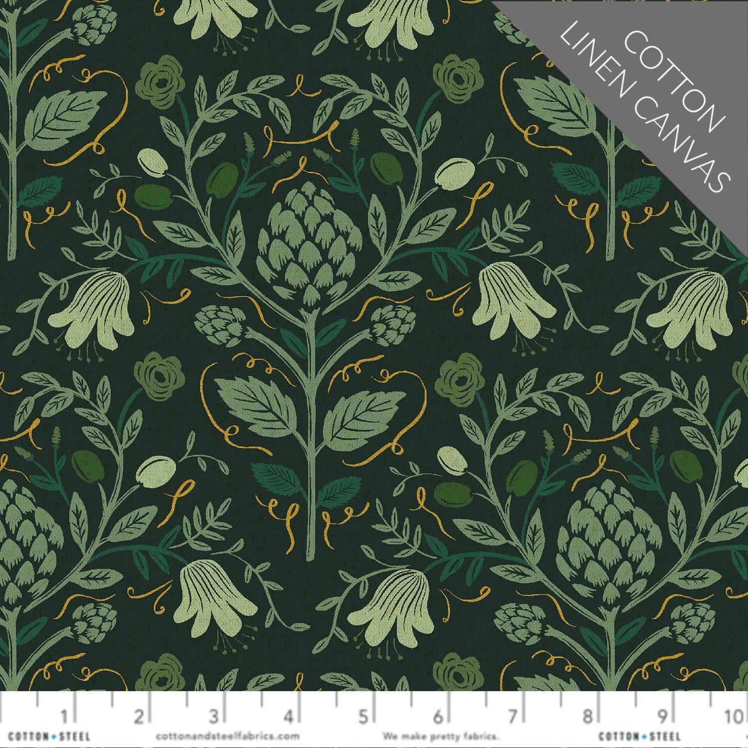 Artichoke Hunter Gold METALLIC Cotton/Linen CANVAS Dahlia Rifle Paper Co Cotton + Steel Fabric Fetish