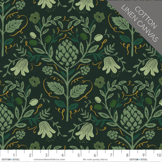Artichoke Hunter Gold METALLIC Cotton/Linen CANVAS Dahlia Rifle Paper Co Cotton + Steel Fabric Fetish