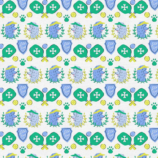 Pickleball Dogs Blue Green - Country Club Canines - Krissy Mast - Paintbrush Studio Fabric