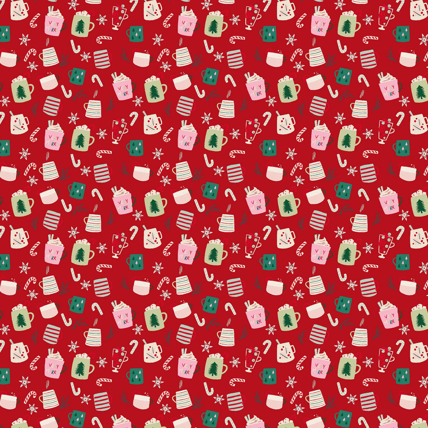 Warm Mugs Red Yuan Xu Snow Day Fun RJR Fabrics Fabric Fetish