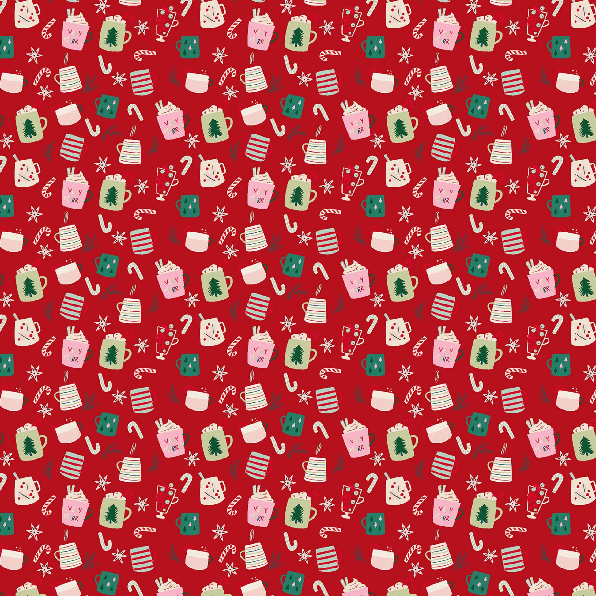 Warm Mugs Red Yuan Xu Snow Day Fun RJR Fabrics Fabric Fetish