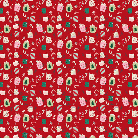 Warm Mugs Red Yuan Xu Snow Day Fun RJR Fabrics Fabric Fetish