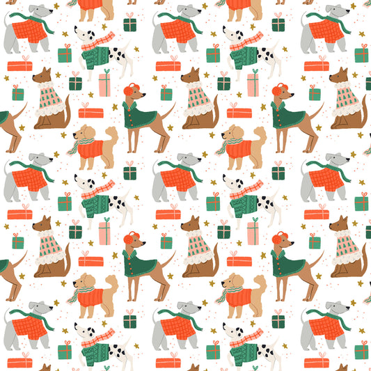 Dapper Dogs Snow METALLIC Merry Pawmas Dominika Godette Cotton + Steel Fabric Fetish
