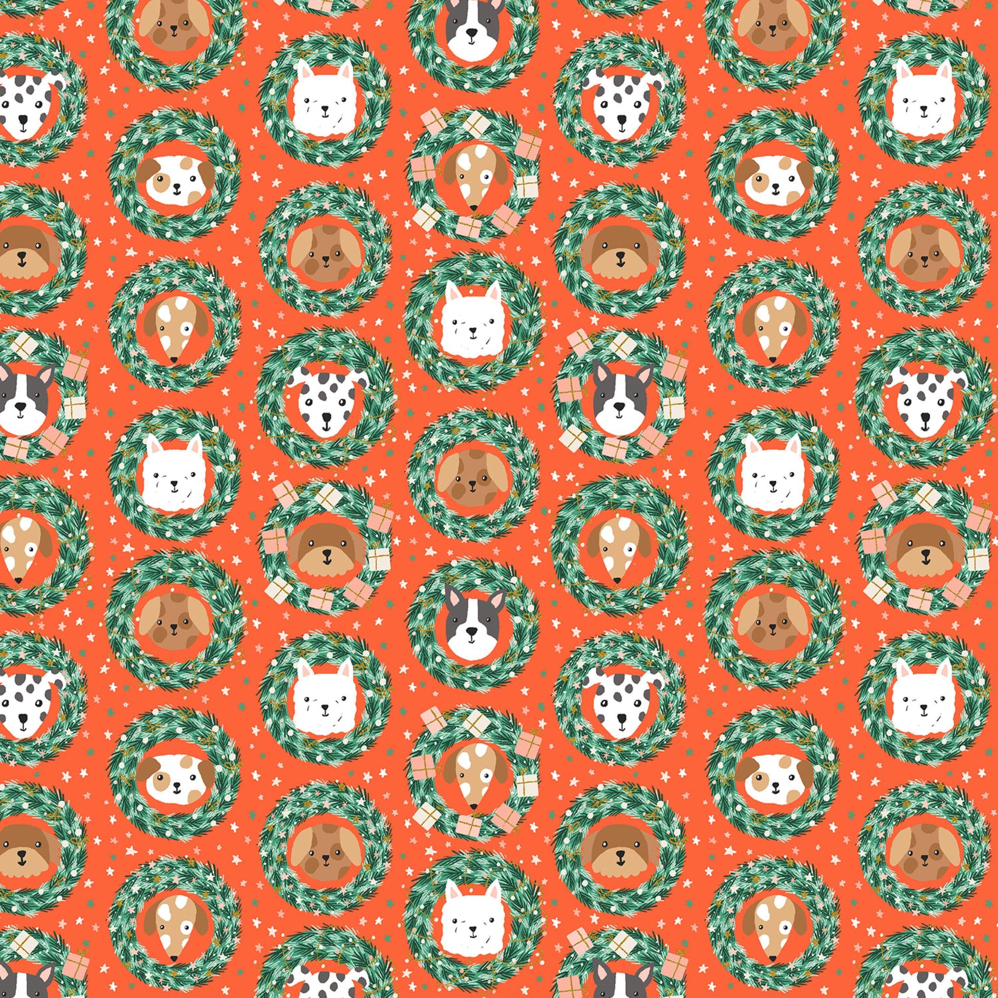 Bark and Bough Red METALLIC Merry Pawmas Dominika Godette Cotton + Steel Fabric Fetish