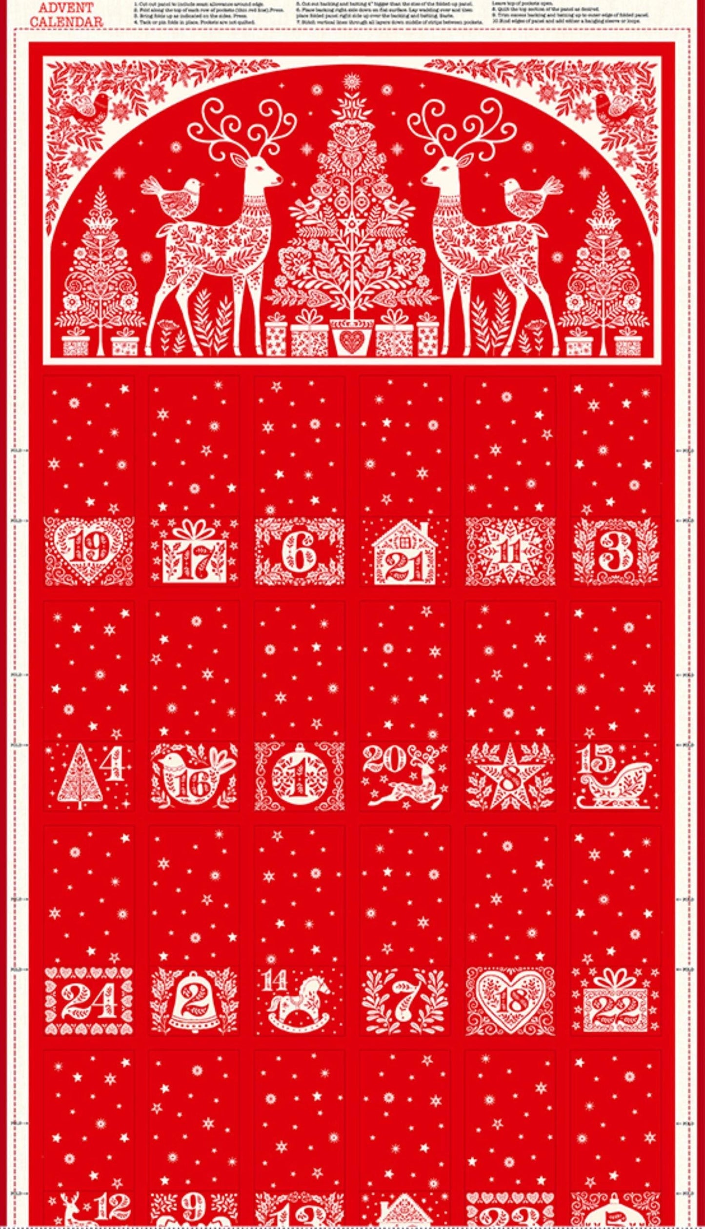 Advent 2025 Red 24 Inch PANEL - Scandi 2025 - Makower UK - Andover Fabrics