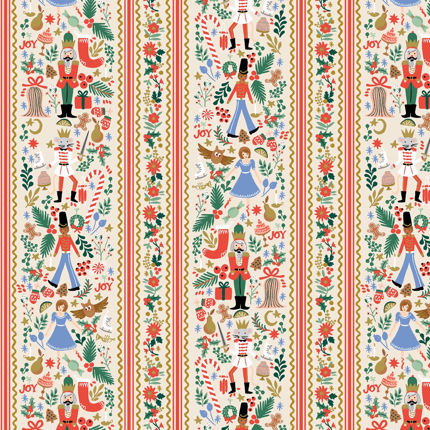 Holly Jolly Nutcracker Cream Gold METALLIC Holiday Classics IV Anna Bond Rifle Paper Co Basics Cotton + Steel Fabric Fetish