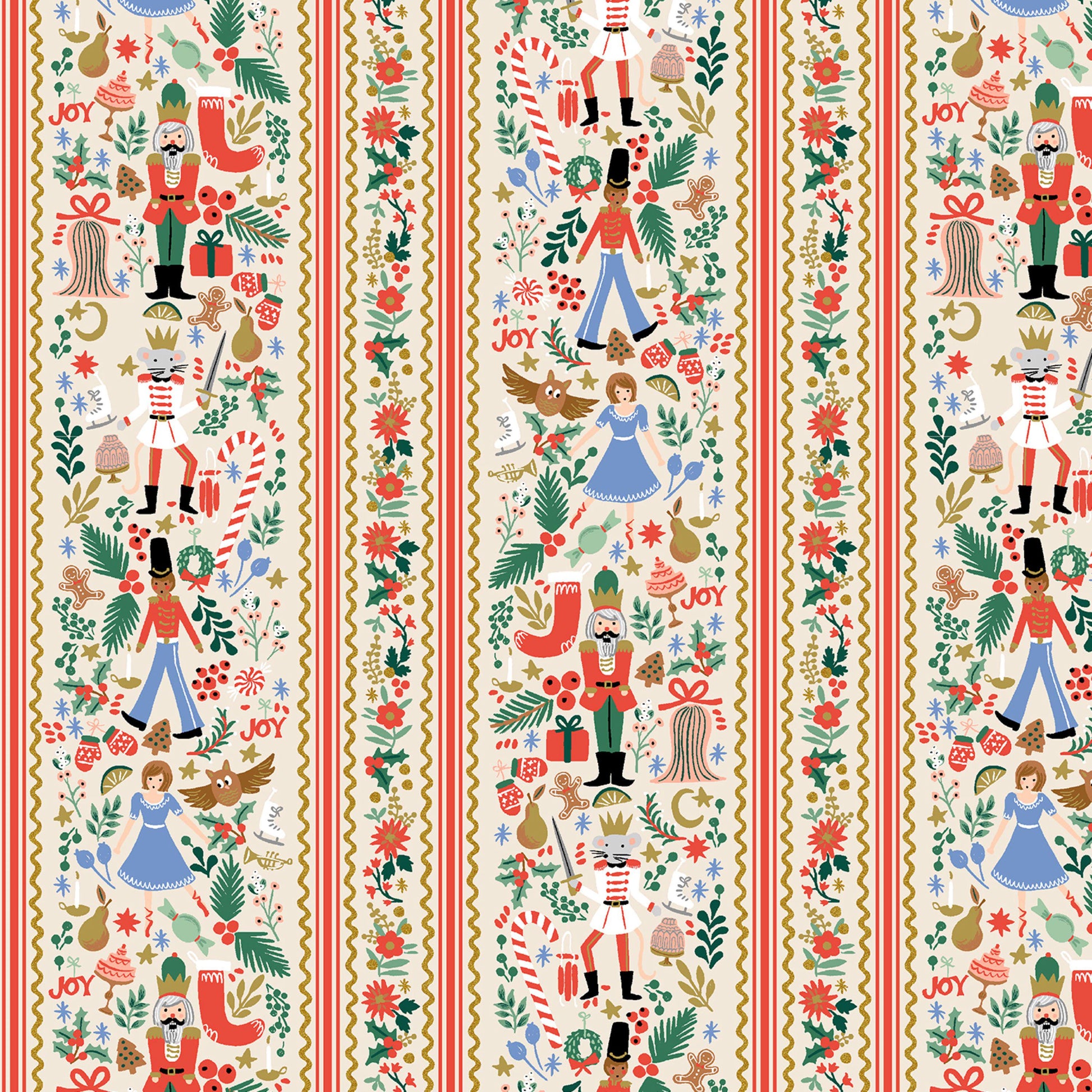 Holly Jolly Nutcracker Cream Gold METALLIC Holiday Classics IV Anna Bond Rifle Paper Co Basics Cotton + Steel Fabric Fetish